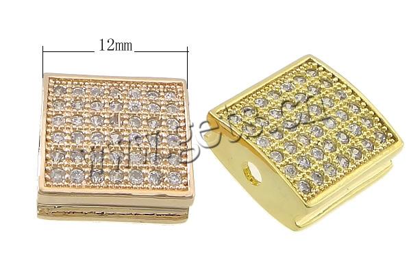 Cubic Zirconia Micro Pave Brass Beads, Square, plated, micro pave cubic zirconia, more colors for choice, 12x12x5mm, Hole:Approx 2mm, Sold By PC