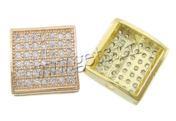 Cuentas Zirconia micro pavimenta cúbicos, metal, Cuadrado, chapado, micro arcilla de zirconia cúbica, más colores para la opción, 12x12x5mm, agujero:aproximado 2mm, Vendido por UD