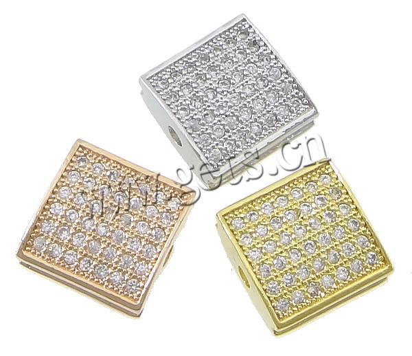 Cubic Zirconia Micro Pave Brass Beads, Square, plated, micro pave cubic zirconia, more colors for choice, 12x12x5mm, Hole:Approx 2mm, Sold By PC