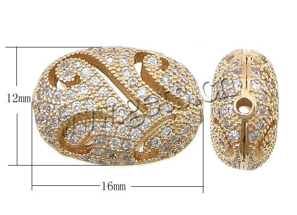 Cubic Zirconia Micro Pave Brass Beads, Flat Oval, plated, micro pave cubic zirconia & hollow, more colors for choice, 16x12x7mm, Hole:Approx 1mm, Sold By PC