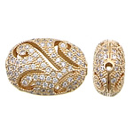 Cubic Zirconia Micro Pave Brass Beads, Flat Oval, plated, micro pave cubic zirconia & hollow Approx 1mm 