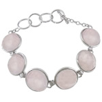 cuarzo rosado Pulsera, latón cierre de aro y barrita, Cúpula, chapado en color de platina, 18x18x7mm, longitud:aproximado 8.5 Inch, Vendido por Sarta