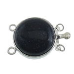 Gemstone agrafe de boîte, pierre bleue d'or, avec laiton, Plat rond, Placage de couleur platine, 2 fils Environ 2mm, 2.8mm, Vendu par PC