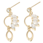 Cubic Zircon Brass Earring, real gold plated, with cubic zirconia & faceted 