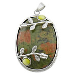 Pendentifs Unakites, unakite, avec Oeil de chat & laiton, ovale, Placage de couleur platine Environ Vendu par PC