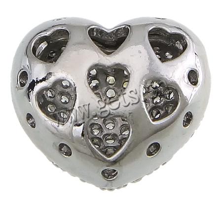 Cuentas Zirconia micro pavimenta cúbicos, metal, Corazón, chapado, micro arcilla de zirconia cúbica, más colores para la opción, 14.8x12.8x9.2mm, agujero:aproximado 1.2x3mm, Vendido por UD