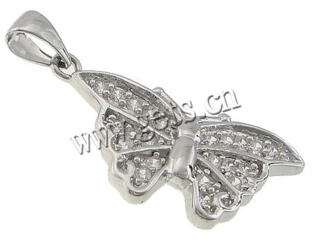 Cubic Zirconia Brass Pendants, Butterfly, plated, with cubic zirconia, more colors for choice, 24x14x3mm, Hole:Approx 3x6mm, Sold By PC