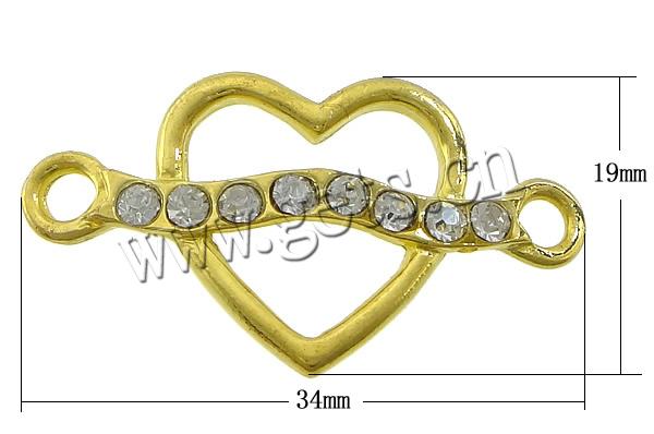 Conector de aleación de Zinc de diamantes de imitación, Corazón, chapado, Modificado para requisitos particulares & con diamantes de imitación & 1/1 aro, más colores para la opción, 34x19x3mm, agujero:aproximado 3mm, Vendido por UD