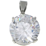 Cubic Zirconia Stainless Steel Pendant, 316 Stainless Steel, Flat Round, with cubic zirconia Approx 