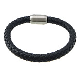 Bracelets de cuir de vachette, cuir de peau de vache, acier inoxydable fermoir magnétique, tissé, noire Environ 9 pouce, Vendu par brin