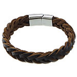 Bracelets de cuir de vachette, cuir de peau de vache, acier inoxydable fermoir, bracelet tressé, plus de couleurs à choisir, 12mm Environ 8.5 pouce, Vendu par brin