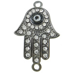 Rheinkiesel Zinklegierung Verbinder, Hamsa, plattiert, Islam Schmuck & Emaille & mit Strass & 1/1-Schleife, keine, 22x35x4.5mm, Bohrung:ca. 3mm, verkauft von PC