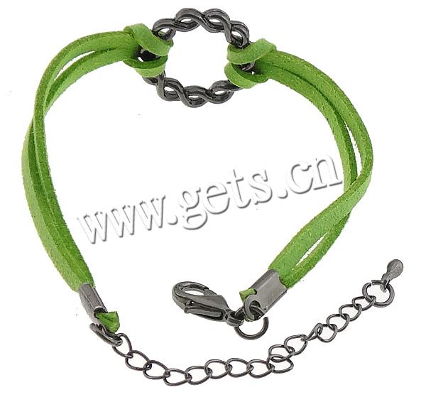 Mode Samt Seil Armbänder, Wollschnur, mit Zinklegierung, Messing Karabinerverschluss, mit Verlängerungskettchen von 2 inch, metallschwarz plattiert, Kundenindividuell, keine, frei von Kadmium, 20x20x2.5mm, 2.5mm, Länge:ca. 6 ZollInch, verkauft von Strang