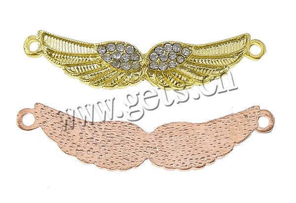 Animal Zinc Alloy Connector, Wing Shape, Customized & with rhinestone & 1/1 loop, cadmium free, 57x15x2mm, Hole:Approx 2.5mm, Sold By PC