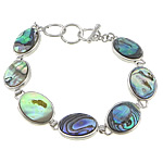 Abalone Shell Bracelets, with Brass, Flat Oval, platinum color plated Approx 8.5 Inch 