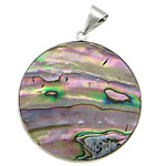 Abalone Shell Pendants, Brass, with Abalone Shell, Flat Round, platinum color plated Approx 