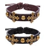 Bracelets de cuir de vachette, cuir de peau de vache, avec Ciré de coton & alliage de zinc, Plaqué de couleur de bronze antique, plus de couleurs à choisir, 12mm Environ 19 cm, Vendu par brin