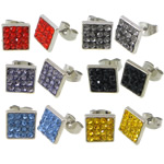 Edelstahl Stud Ohrring, Edelstahl Stecker, Quadrat, mit Strass, keine, 8x8mm, verkauft von Paar