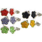 Edelstahl Stud Ohrring, Edelstahl Stecker, Blume, mit Strass, keine, 9x9mm, verkauft von Paar