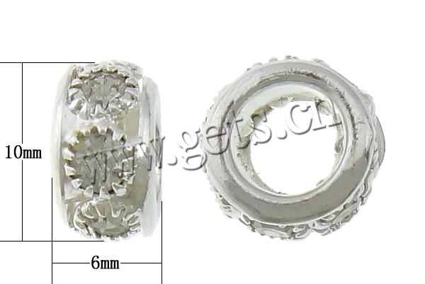 Abalorios de Europeo de latón con diamantes de imitación, metal, Toroidal, chapado, sin rosca, más colores para la opción, 6x10mm, agujero:aproximado 5mm, Vendido por UD