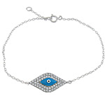 Evil Eye Schmuck Armband, 925 Sterling Silber, mit Verlängerungskettchen von 1 Inch, blöser Blick, plattiert, Oval-Kette & Micro pave Zirkonia & Epoxy Aufkleber, keine, 25x12x3mm, 1.8x1.3x0.3mm, Länge:ca. 6 ZollInch, verkauft von Strang