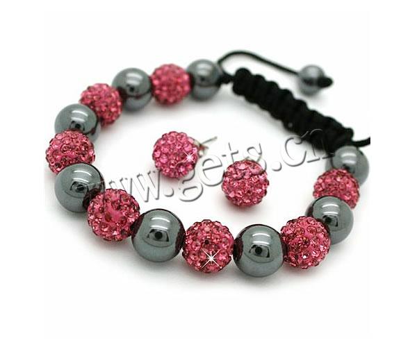 Moda de joyería de Woven Ball, Abalorios de arcilla analiar de diamantes de imitación, pulsera & pendiente, con Cordón de cera & Hematite, tejido, con imitación de cristal de checo & Modificado para requisitos particulares, más colores para la opción, 10mm, 8mm, longitud:aproximado 7-11 Inch, Vendido por Set