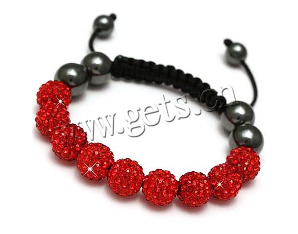 Rhinestone Woven Ball Bracelets, with Wax Cord & Hematite, more colors for choice, 10mm, Length:Approx 7-11 Inch, Sold By Strand