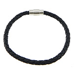 Bracelets de cuir de vachette, cuir de peau de vache, Alliage de zinc fermoir magnétique, Placage de couleur platine, noire, protéger l'environnement, sans nickel, plomb et cadmium, 5mm Environ 8 pouce, Vendu par brin