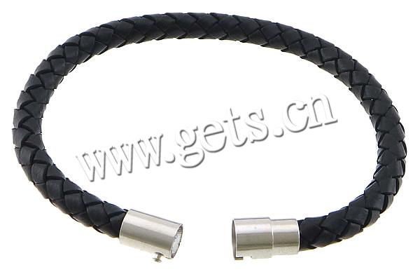 Bracelets de cuir de vachette, cuir de peau de vache, Alliage de zinc fermoir magnétique, Placage de couleur platine, multiple tailles pour le choix, noire, 7mm, 12x9mm, Vendu par brin