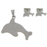 Edelstahl Schmucksets, Anhänger & Ohrring, Dolphin, satiniert, originale Farbe, 30x21x2mm, 10x6mm, Bohrung:ca. 3x6mm, verkauft von setzen