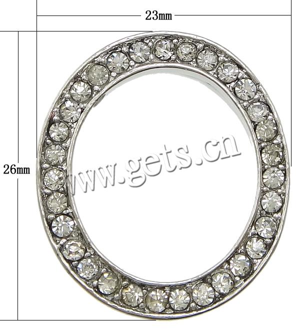 Zinc Alloy Slide Charm, Rhinestone, with Zinc Alloy, 26x23x6mm, Hole:Approx 17x2mm, 50PCs/Lot, Sold By Lot