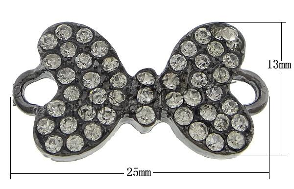 Rheinkiesel Zinklegierung Verbinder, Schleife, plattiert, Kundenindividuell & mit Strass & 1/1-Schleife, frei von Kadmium, 25x13x3mm, Bohrung:ca. 3mm, verkauft von PC