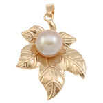 pendentif en laiton de perle d'eau douce cultivée, feuille, Plaqué de couleur d'or rose, plus de couleurs à choisir Environ Vendu par PC