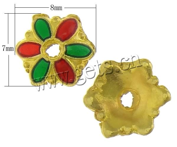 Brass Bead Cap, Flower, gold color plated, enamel, more colors for choice, 8x7x2mm, Hole:Approx 1mm, Sold By PC