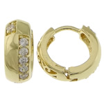 Brass Huggie Hoop Earring, real gold plated, with cubic zirconia 