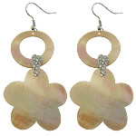 Shell Earring eau douce, laiton, fleur, Placage de couleur platine, avec strass 80mm, Vendu par paire