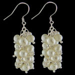 perle d'eau douce cultivée Boucle d'oreille grappe, argent pur boucle d'oreille crochet, blanc, 4-5mm, Vendu par paire