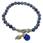 Bracelet Sodalite, avec argile & fil élastique & alliage de zinc, Plaqué de couleur d'argent, bracelet à breloques & avec strass  6mm Environ 8 pouce, Vendu par brin