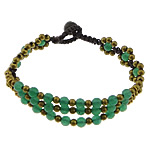 Aventurina verde Pulsera, con cordón de nylon & metal & fundición, chapado en color dorado antiguo, 4.5mm, 3mm, 8x10mm, longitud:aproximado 7 Inch, Vendido por Sarta