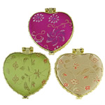 Silk Cosmetic Mirror, Heart, with flower pattern, mixed colors 