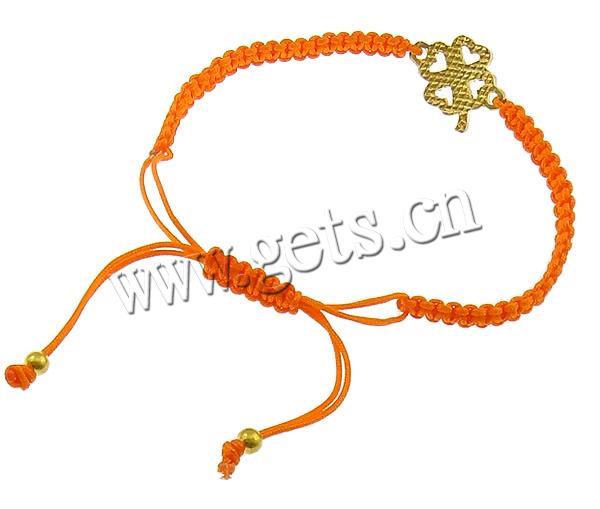 Zinc Alloy Woven Ball Bracelets, with Nylon Cord & Brass, Four Leaf Clover, plated, Customized & with rhinestone, more colors for choice, 21x16x2.5mm, 4mm, 5mm, Length:6-10 Inch, Sold By Strand