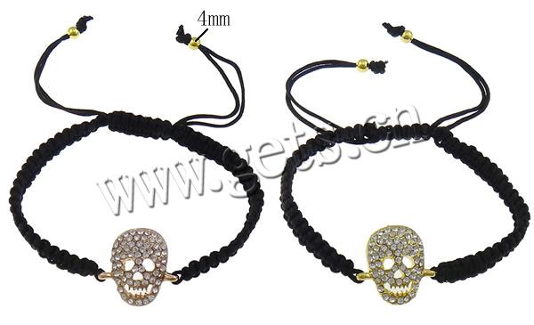 Zinc Alloy Woven Ball Bracelets, with Nylon Cord & Brass, Skull, plated, Customized & with rhinestone, more colors for choice, 19x18x4mm, 4mm, 5mm, Length:6-10 Inch, Sold By Strand