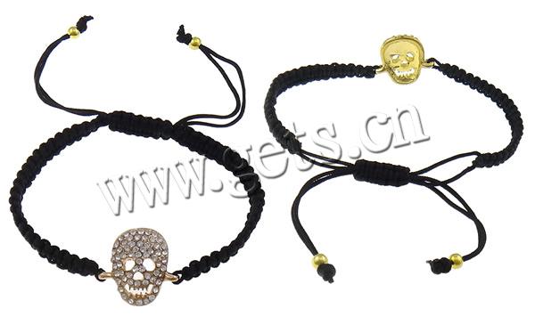 Zinc Alloy Woven Ball Bracelets, with Nylon Cord & Brass, Skull, plated, Customized & with rhinestone, more colors for choice, 19x18x4mm, 4mm, 5mm, Length:6-10 Inch, Sold By Strand