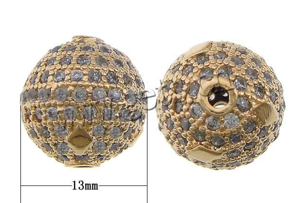 Rhinestone Brass Beads, Round, micro pave rhinestone, more colors for choice, 13x13mm, Hole:Approx 2mm, Sold By PC