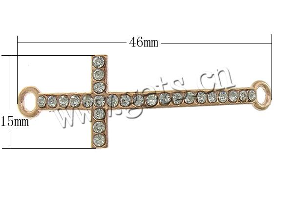 Conector de aleación de Zinc de diamantes de imitación, Cruces, chapado, Modificado para requisitos particulares & con diamantes de imitación & 1/1 aro, más colores para la opción, libre de cadmio, 46x15x3mm, agujero:aproximado 2mm, Vendido por UD