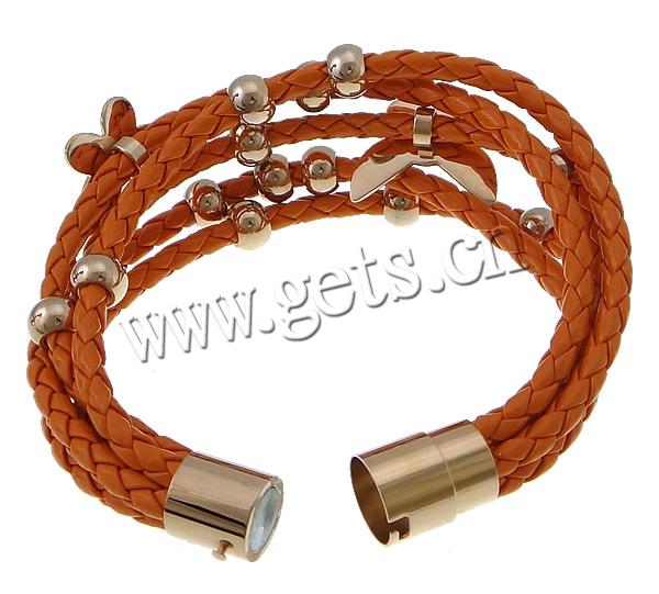 bracelet de cordon en PU , cuir PU, avec Acier inoxydable 316, Plaqué de couleur d'or rose, normes différentes pour le choix & 5 brins & avec strass, plus de couleurs à choisir, sans plomb et cadmium, 22.5x16x8mm, 5.5x8mm, 21x12mm, Vendu par brin