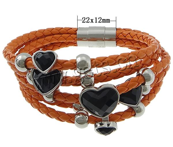 PU Schnur Armbänder, PU Leder, mit 316 Edelstahl & Acryl, mit Nietstollen & unterschiedliche Länge der Wahl & 5-litzig & facettierte, keine, frei von Blei & Kadmium, 16x14x12mm, 14x12x13mm, 10x9x10mm, 5.5x8mm, 22x12mm, verkauft von Strang