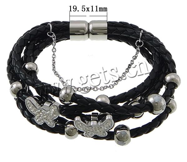 PU Schnur Armbänder, PU Leder, mit Ton & 316 Edelstahl, mit Nietstollen & unterschiedliche Länge der Wahl & mit 70 Stück Strass & 5-litzig, keine, frei von Blei & Kadmium, 16x12x9mm, 7x9mm, 6x8mm, 3x2x0.6mm, 19.5x11mm, verkauft von Strang