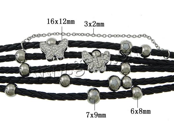 PU Schnur Armbänder, PU Leder, mit Ton & 316 Edelstahl, mit Nietstollen & unterschiedliche Länge der Wahl & mit 70 Stück Strass & 5-litzig, keine, frei von Blei & Kadmium, 16x12x9mm, 7x9mm, 6x8mm, 3x2x0.6mm, 19.5x11mm, verkauft von Strang