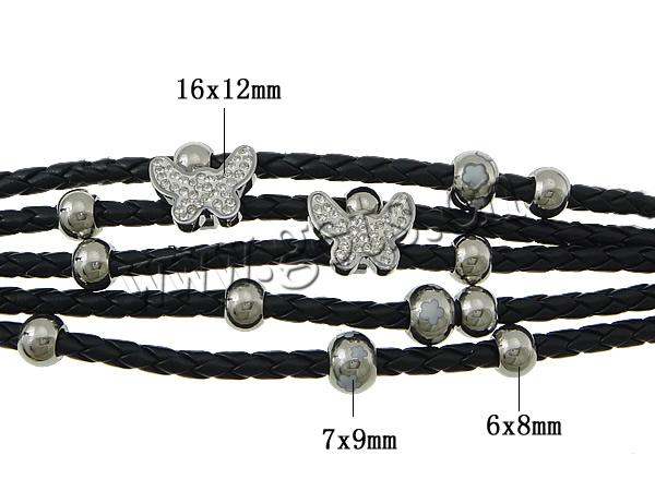 PU Schnur Armbänder, PU Leder, mit Ton & Edelstahl, mit Nietstollen & unterschiedliche Länge der Wahl & mit 70 Stück Strass & 5-litzig, keine, frei von Blei & Kadmium, 16x12x9mm, 7x9mm, 6x8mm, 23x12mm, verkauft von Strang